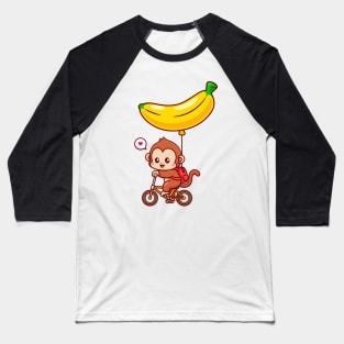 Cute Monkey Riding Bicycle With Banana Balloon Cartoon Baseball T-Shirt